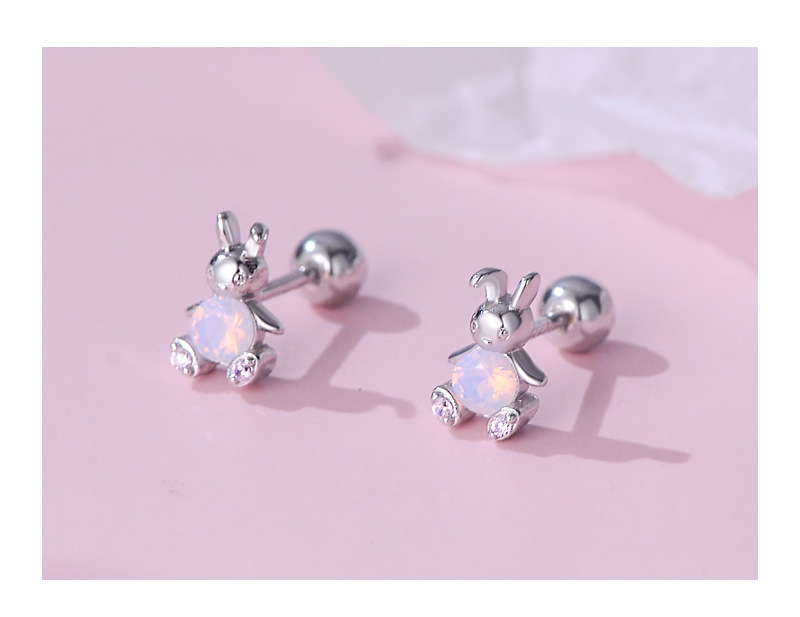 Rabbit Pattern 1 Pair 925 Sterling Silver Rhinestones Rabbit Ear Studs