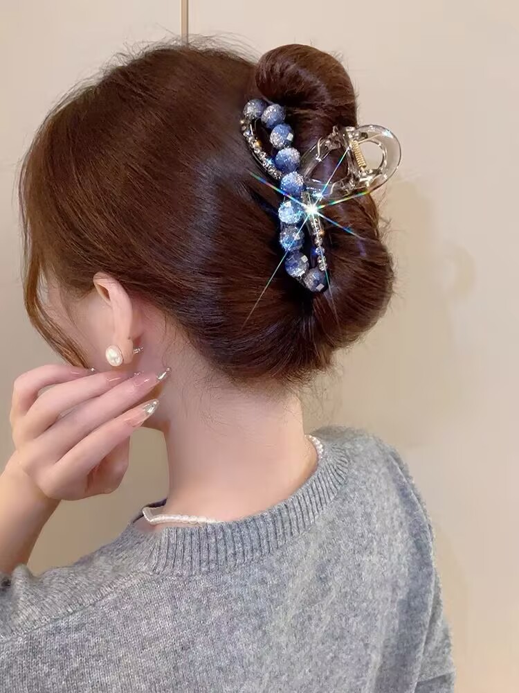 2026秋冬ミンクファー毛皮ヘアクリップ、高級感のある後頭部用大型シャーククリップ、ハート型キラキラ輝くダイヤモンド付き毛皮ヘアクリップ