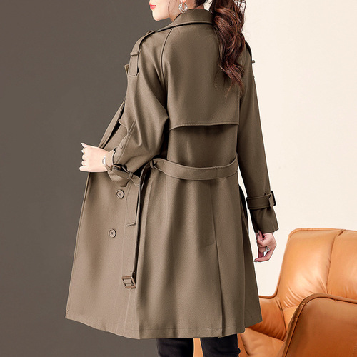 British style European style windbreaker for women  new spring and autumn temperament slim and versatile coat mid-length coat
