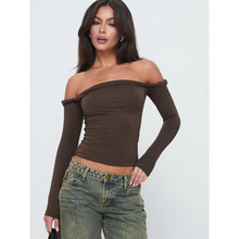 E 49571 Women's Oblique Collar Pleated Top Ůʿб�����峤��
