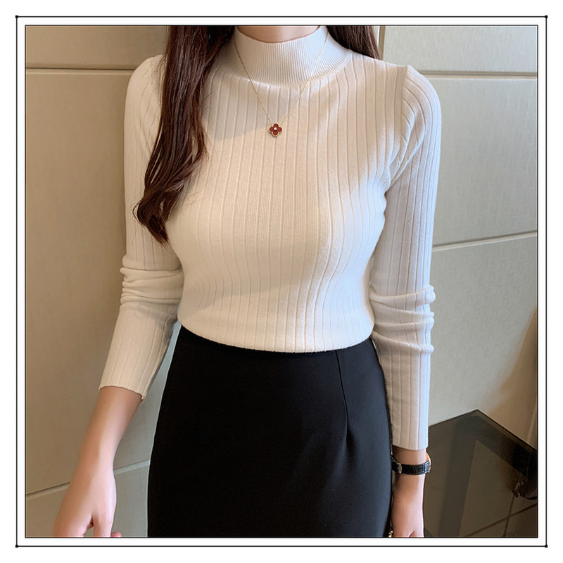 New Style Suit Bottoming Knitwear Women's Knitted Knitwear Half Turtleneck Women's Inner Wear Western Style Long-Sleeved Top with Slim Fit