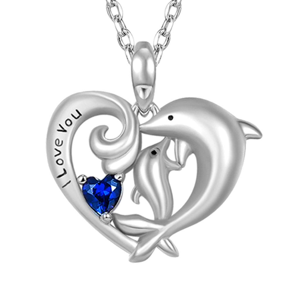 Collar con colgante de delfín de cristal azul, accesorio de joyería animal versátil y moderno para mujer._voghion.com