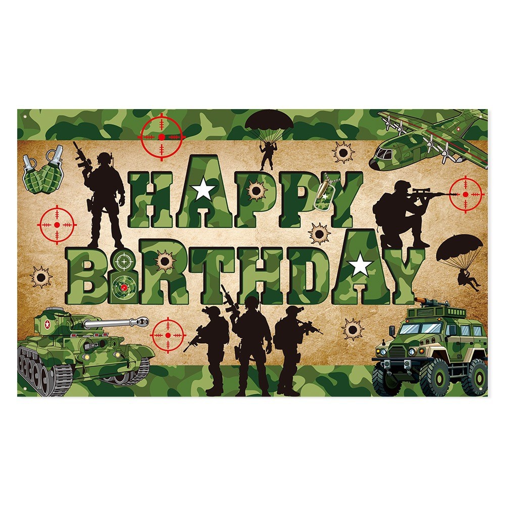 Nuevo tema militar cumpleaños decoración cumpleaños tire bandera camuflaje tire bandera espiral colgante pastel Tarjeta de inserción