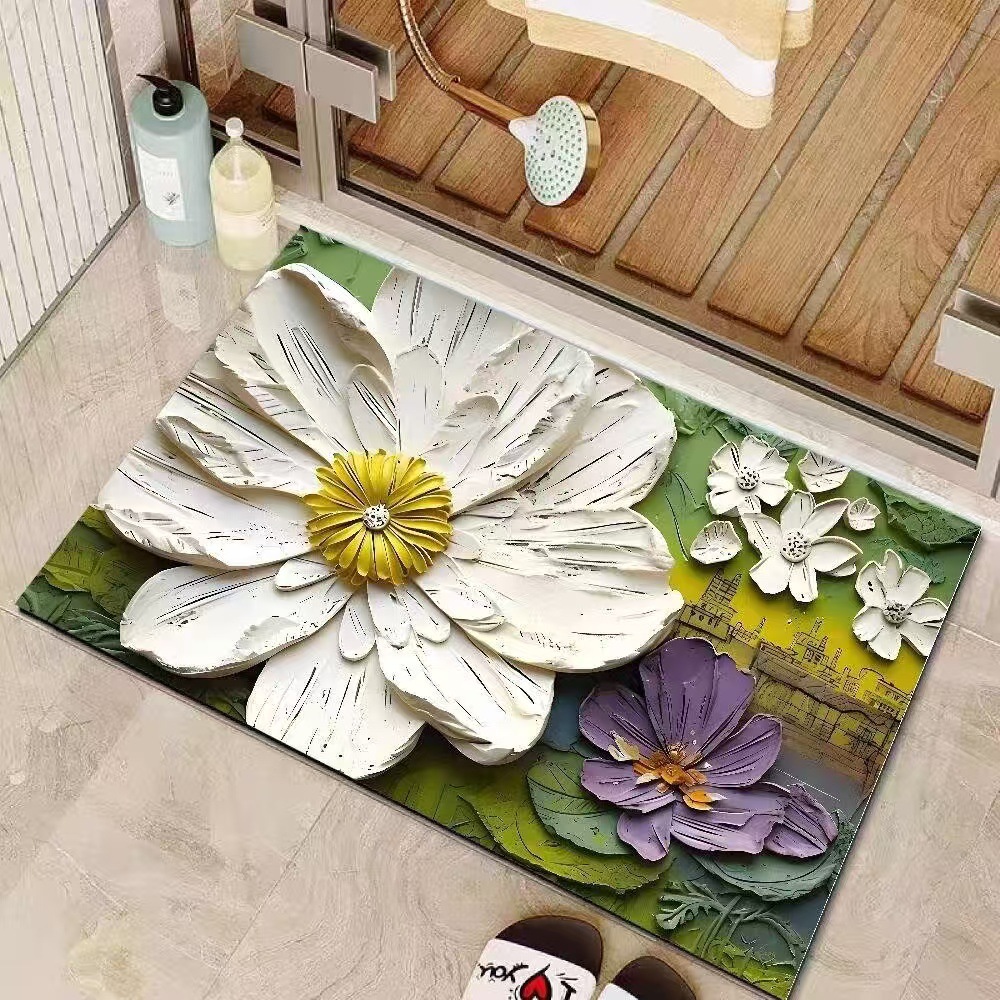 Pintura al óleo de estilo de baño piso de algas almohadilla de barro de algas almohadilla de absorción de agua de la puerta del baño almohadilla antideslizante fácil de cuidar