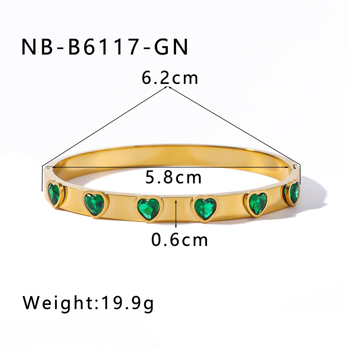 Heart Shape Pattern Women's Gender PVD Coated 18K Gold Real Gold Plated Heart Shape 304 Stainless Steel Shiny IG Style Waterproof Non Tarnish 304 Stainless Steel Bangle