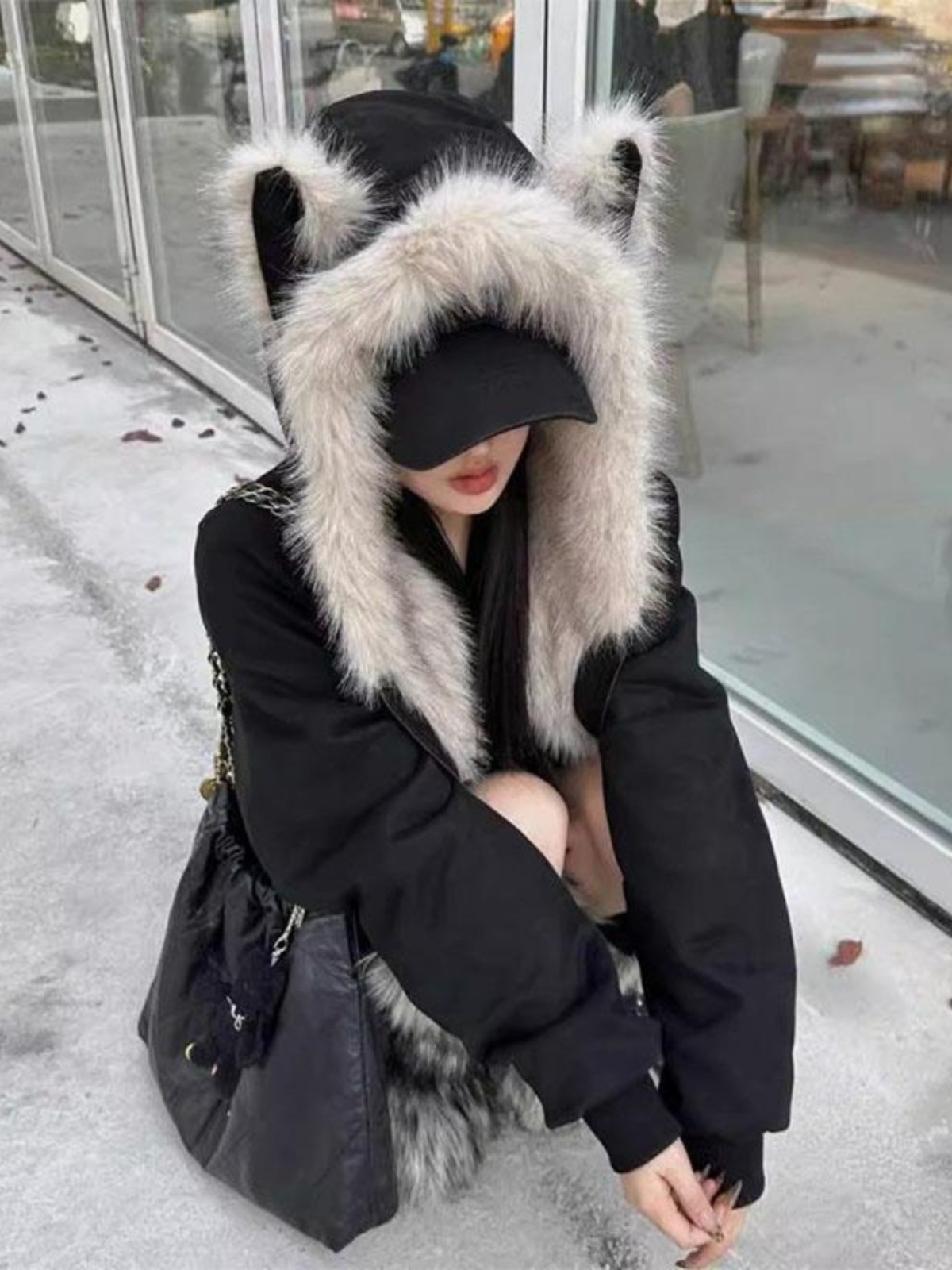 [Cross-Border Foreign Trade Exclusive, Millions in Stock] Zuo Shan Diao Fur Collar Cat Ear Hooded Cotton Jacket, Loose Fit for Winter