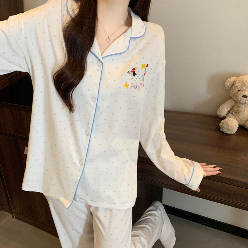 Al por mayor transfronterizo nuevo primavera y otoño pantalones de manga larga pijamas cardigans con ropa casualizada de algodón de dibujos animados