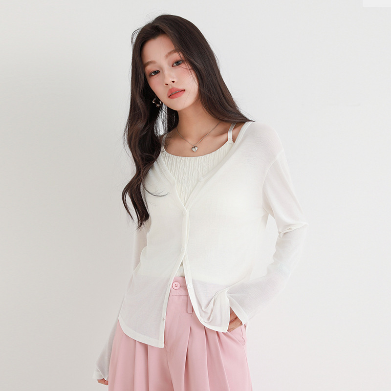 2025 Thin Outer Layer Lyocell Tencel Cardigan Sun Protection Shirt for Women Summer Thin Button V Neck Sun Protection Shirt for Women Summer