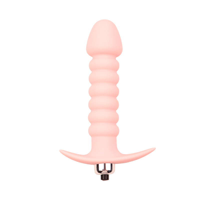 Vibrating Silicone Anal Plug with Ribbed Texture and Button Control — detail image 8