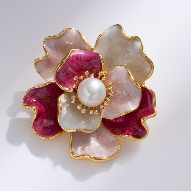 Spirit heart made Italian Design National style peony flower brooch high quality freshwater pearl enamel mother gift
