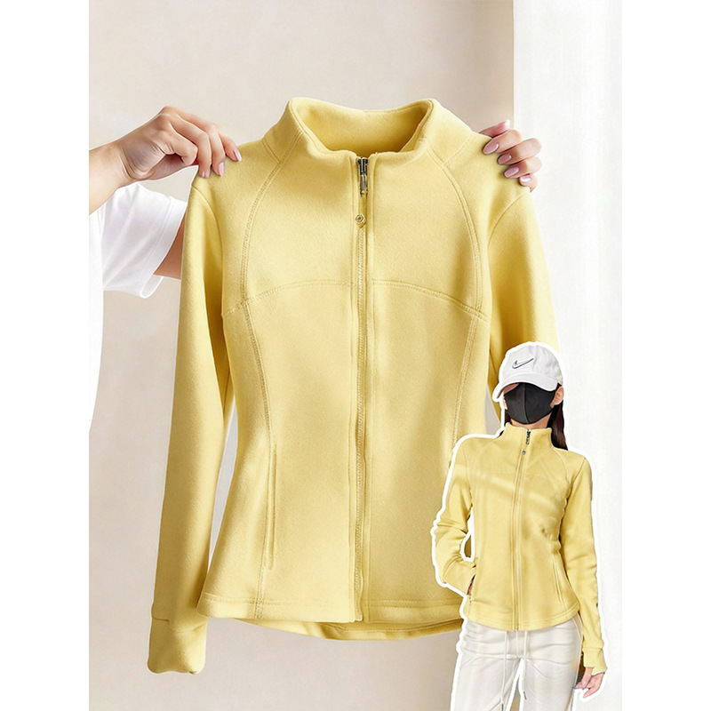 Yellow Slim Fit Fleece Jacket down Jacket Inner Layer Women's Winter Jacket Fleece Lining Thickened Sweatshirt