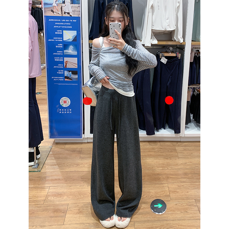慵懒风糯米裤女秋季2025新款高腰宽松休闲小个子软糯垂感阔腿裤|undefined