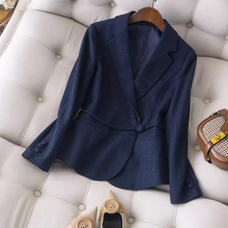 Japanese Commuter Style Petite Woolen Blazer Autumn Winter New Slim Fit Belted Wool Suit Jacket Women's Clothing