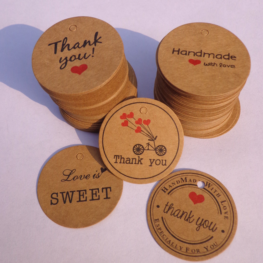 100 thank you handmade thank you red heart kraft paper round tags gift tag card tags