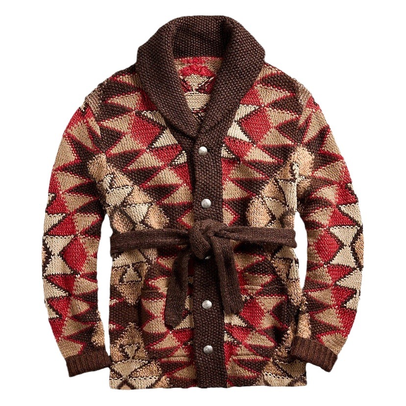 Ropa de hombre de comercio exterior europea y americana retro heavy-duty jacquard suéter con cordones de longitud media engrosada suéter abrigo SY0072