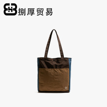 韩版拼色防水尼龙单肩包多巴胺拼接帆布包学生书袋托特包工装包包