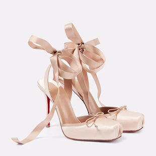 I 45635 Satin Bow Square Toe Heels �I���������^Ь �羳�W����