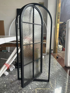 ♤ French-Style Retro Rotating Window Indoor Arched Window Bedroom Kitchen Breathable Light Window Decorative Art Glass Plastic Steel