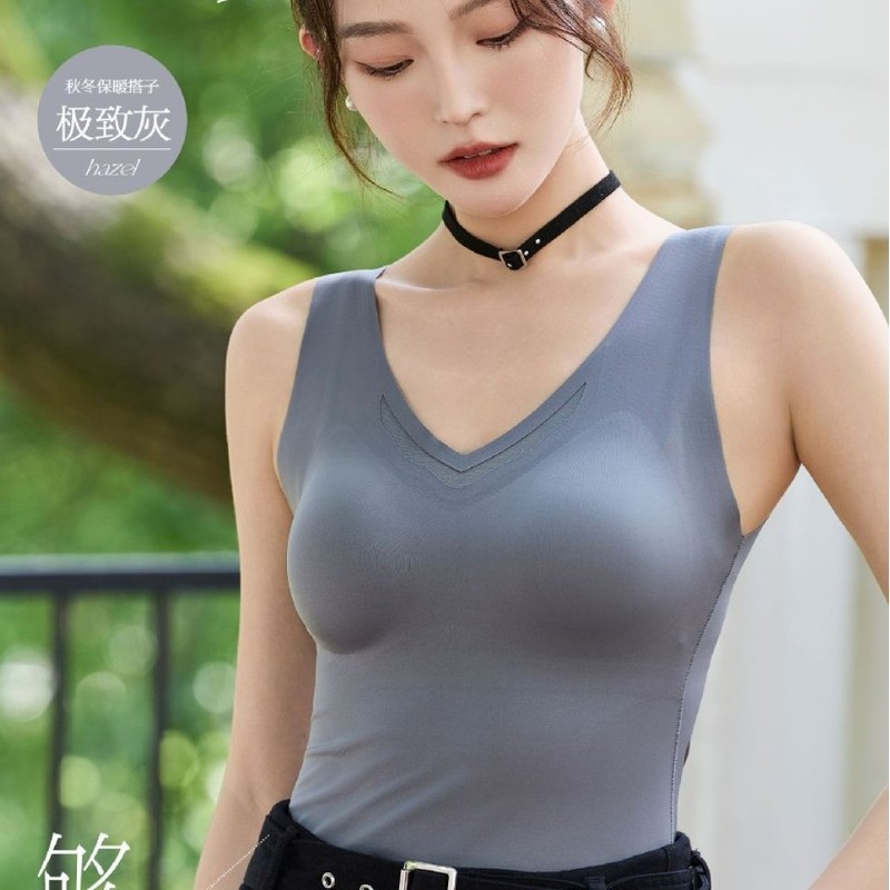 新款磨毛双面绒保暖背心女修身打底加厚保暖内衣免穿文胸上衣无痕|undefined