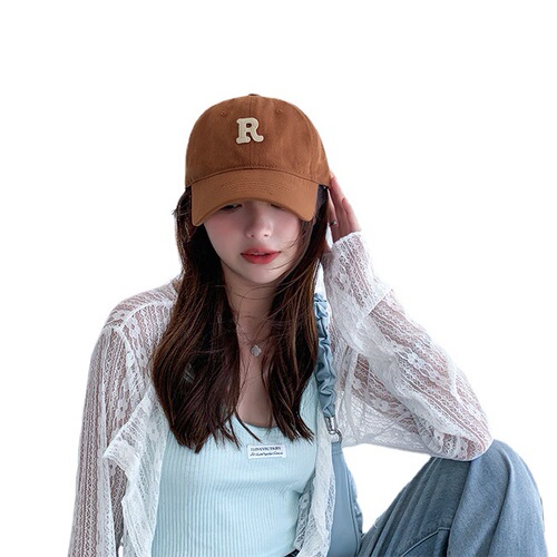 R Brand Coffee Baseball Cap Women's Large Head Circumference Slimming Face-Slimming All-match Golf Sports Hat Trendy Men's Visor Hat
