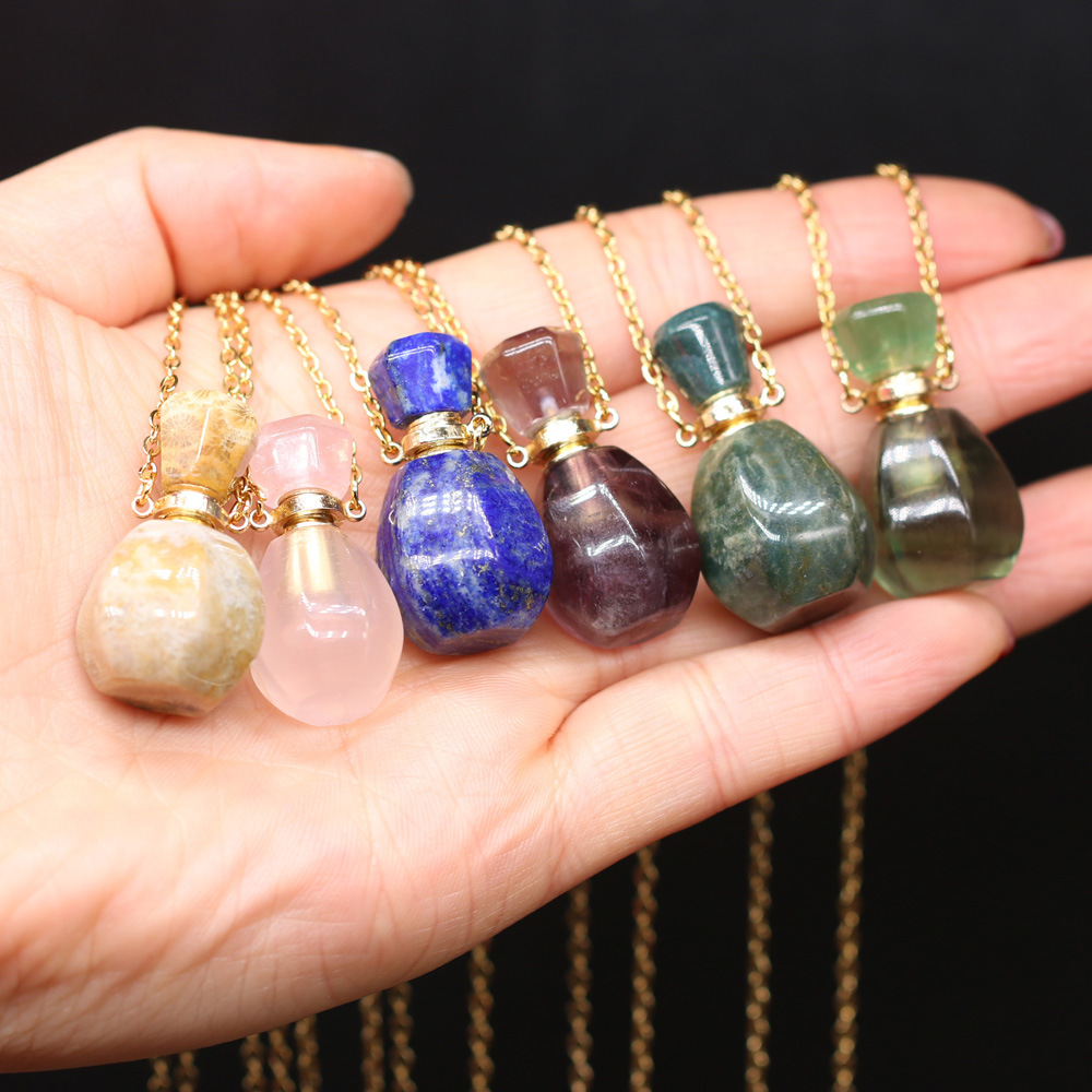 18g Weight Pendant Necklace Classification cable chain Chain Type 1 Piece Quantity Daily Occasion natural stone Material Perfume Bottle Pattern All Seasons Season Unisex Gender Classic Style Style Classic Style Perfume Bottle Natural Stone Cable Chain Pendant Necklace In Bulk 13