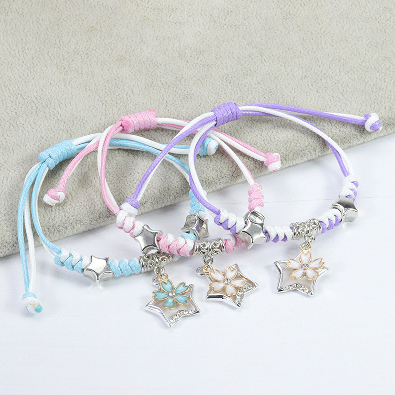 Cross-Border Popular Student Three-Person Braided Bracelet Korean Style Simple Butterfly Flower Five-Pointed Star Friendship Bracelet Wholesale