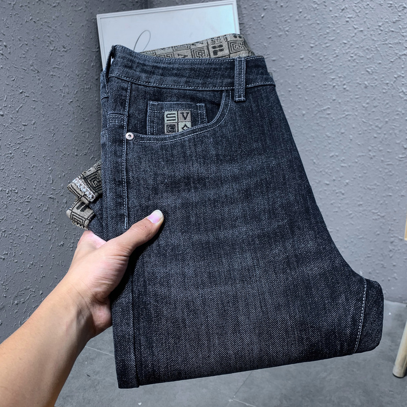 High end and minimalist pants, comfortable and versatile printed straight leg pants, blue new fashionable men's jeans_voghion.com