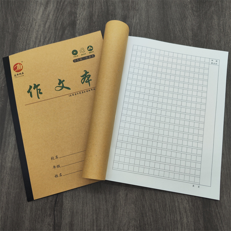 Youxuan left-right page English language mathematics notebook 16K new character writing exercise book rice cowhide large assignment notebook