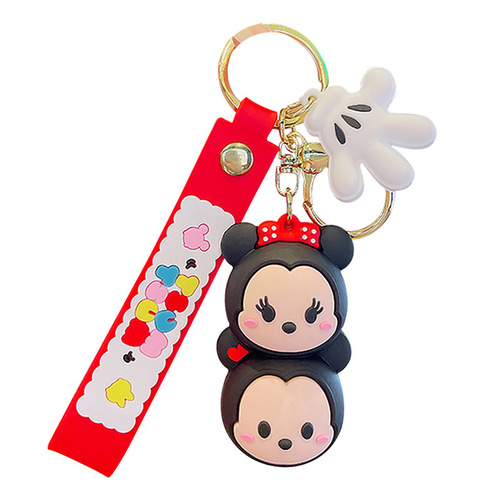 Cartoon Cute Strawberry Bear Jenga Keychain Mickey Minnie Car Bag Couple Female Keychain Small Gift