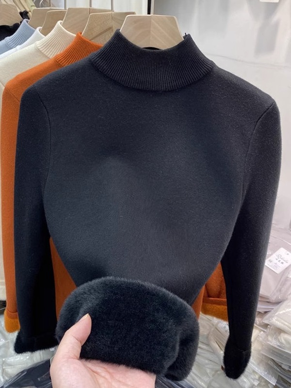 一体绒加绒加厚半高领针织衫毛衣女2025秋冬季新款内搭中领打底衫|undefined