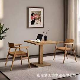老榆木餐桌方形休闲桌喝茶桌民宿餐馆吃饭桌子休闲单人书桌咖啡桌