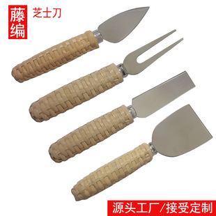 Rattan knife and fork suit cheese knife Western tableware handle woven cross-border e-commerce first-hand supply