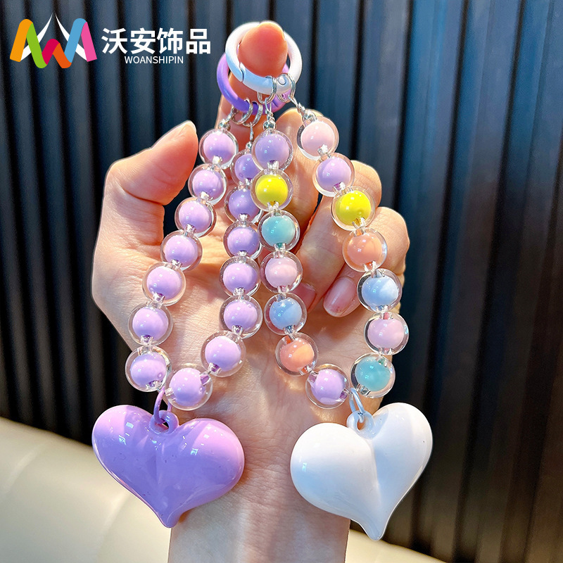 Beaded color peach beads mobile phone lanyard keychain handmade beaded chain mobile phone chain wrist rope small gifts wholesale