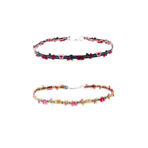 Retro braided choker clavicle chain dogwood embroidered flower choker necklace forest style ethnic style short necklace for women
