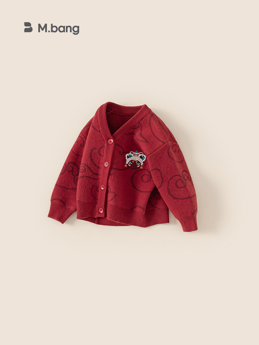Yoobao ropa infantil suéter para niños Cardigan otoño y invierno nuevo vestido de Año Nuevo para niños camiseta de punto de niña chaqueta roja bebé