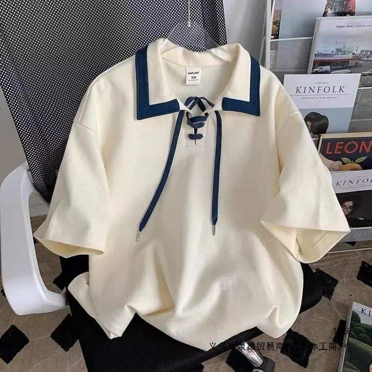 polo衫女短袖夏季新款设计感时尚日系甜美学院风情侣上衣t恤女ins