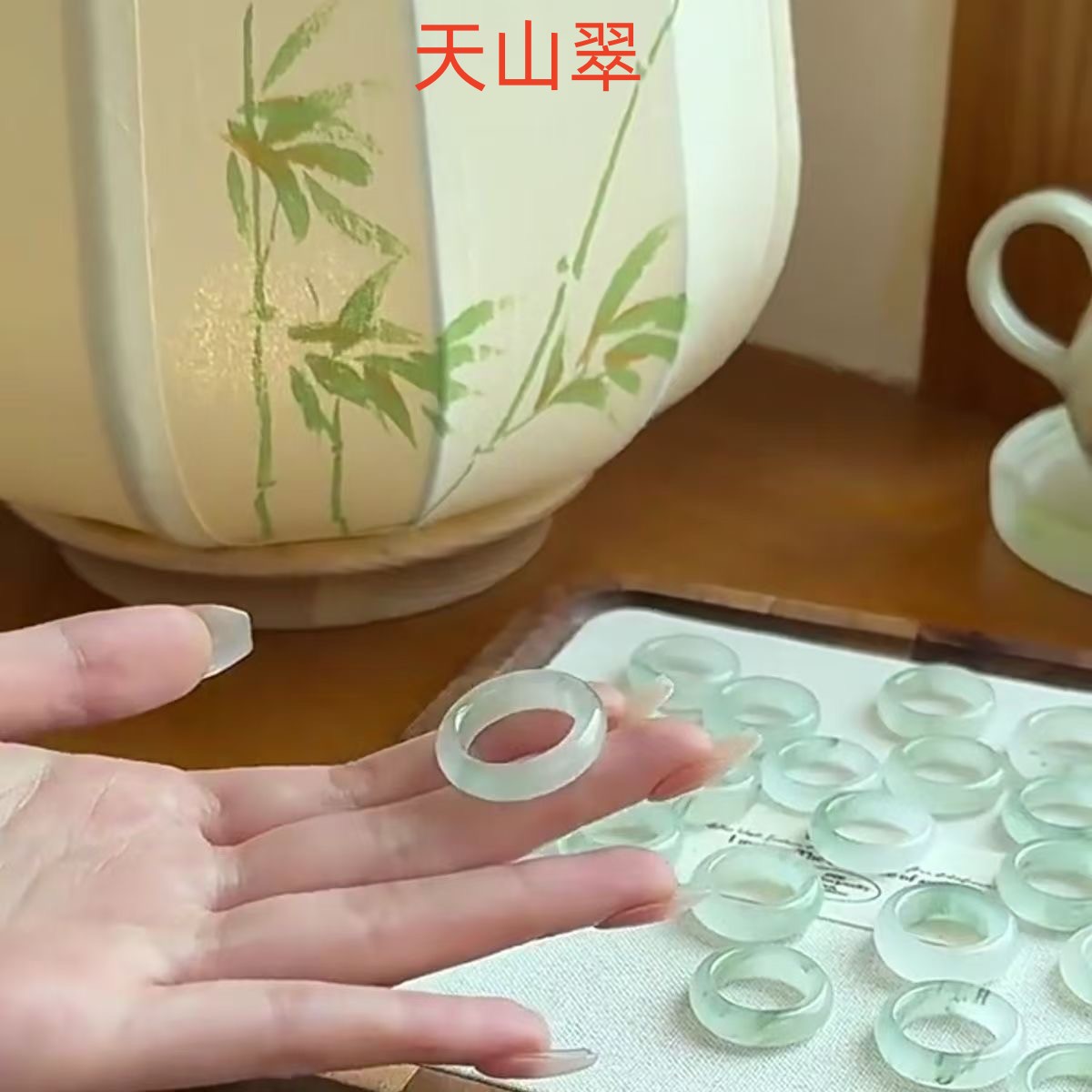 天然玉石戒指金丝玉天山翠国风复古冰种飘花戒指抖音 小红书爆款