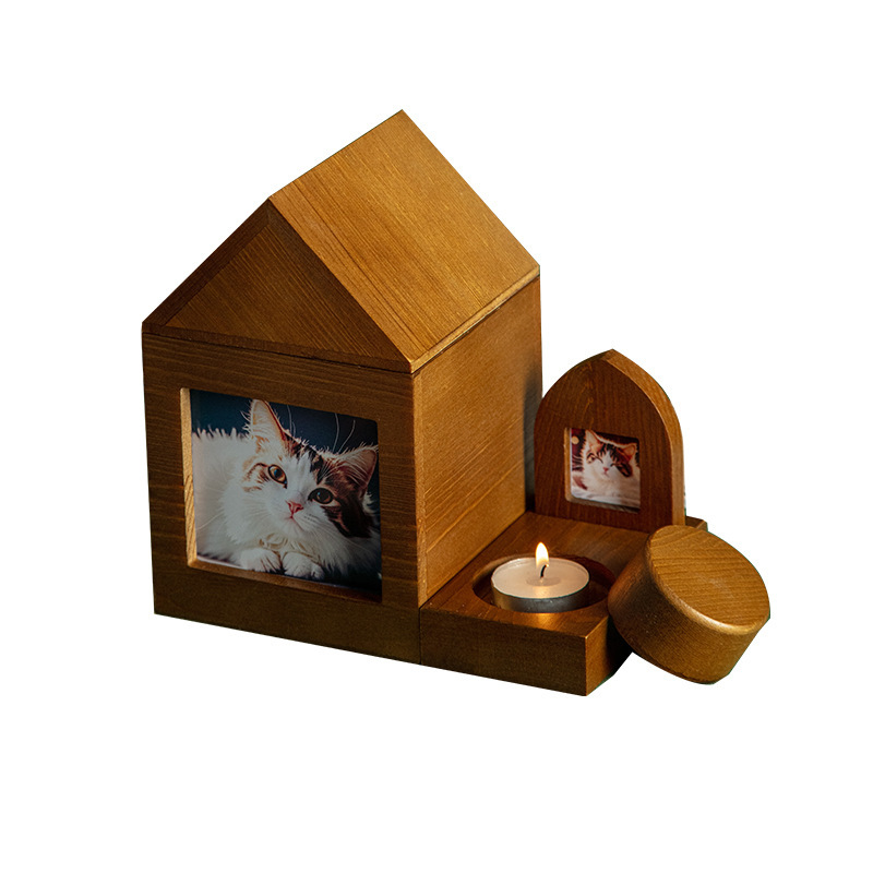 Pet conmemorativo cremación gatos y perros hacer urna ataúd cerámica funeraria madera sólida marco de fotos madera