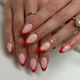 Cross-Border Popular European and American Long Almond French Wear Nails High-End French Fake Nails Removable Nails Wholesale