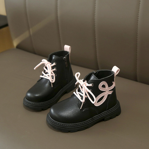 2025 Autumn New Children's Shoes Girls' Boots Side Zipper Sweet All-match Kids' Martin Boots Soft Sole Lace-up Foreign Trade