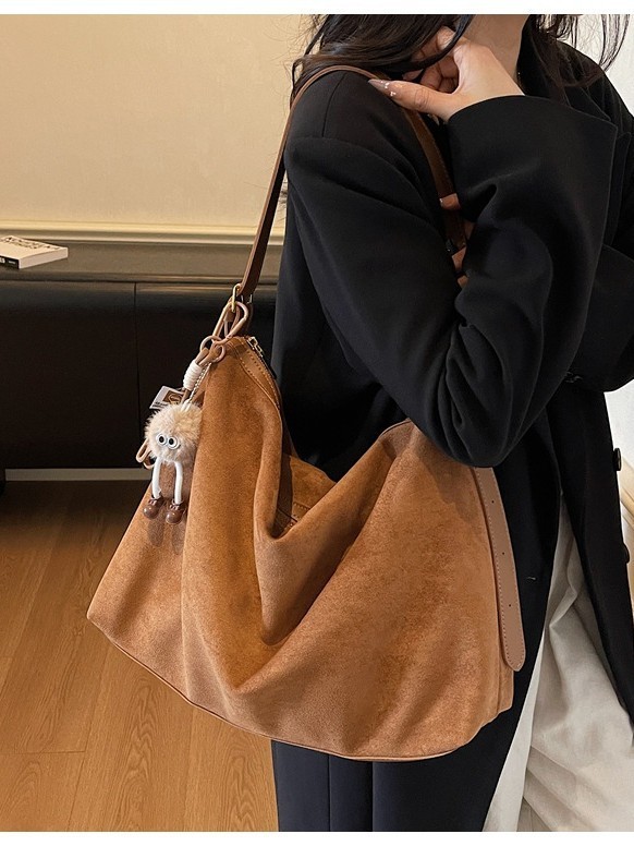 跨境麂皮绒包包女大容量2025新款秋冬季豹纹磨砂斜挎包通勤托特包|undefined