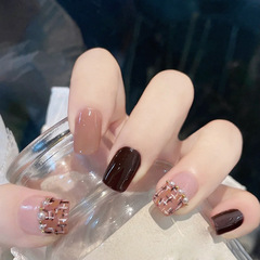 Autumn and winter small fragrance simple Nigel milk coffee manicure finished product wearable fake nails removable nail pieces wearable nails X83