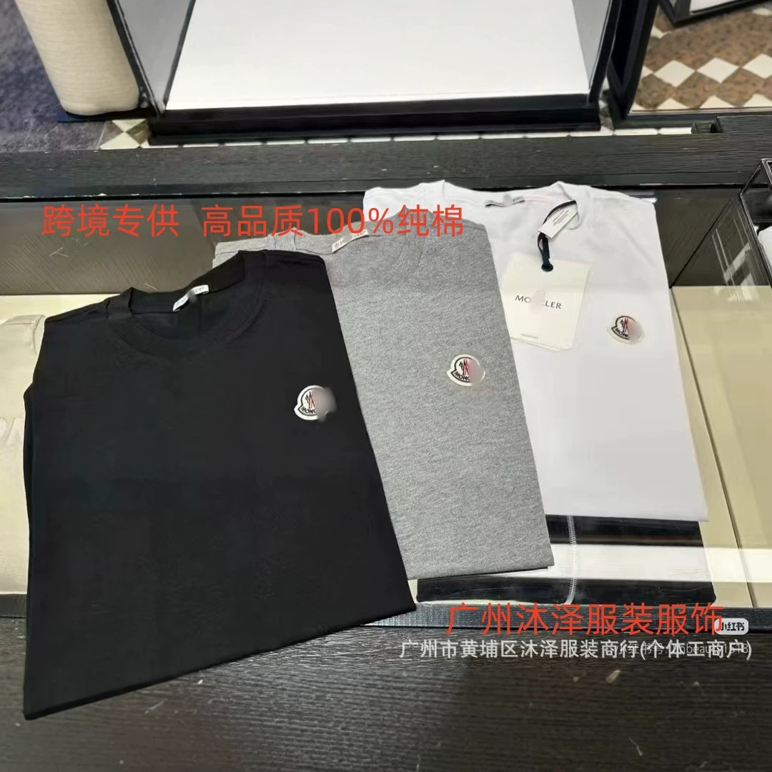 跨境原标蒙口短袖女T恤外贸纯棉休闲刺绣圆领男宽松百搭打底衫潮