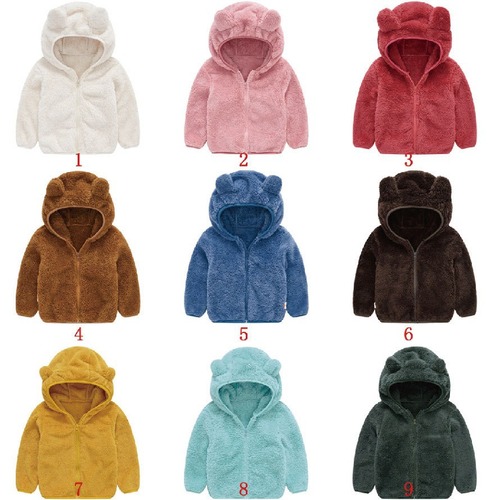 New Baby and Toddler Bear Ears Cute Jacket for Boys and Girls, Solid Color Hooded Sweatshirt Jacket Children's Knitted Sweater