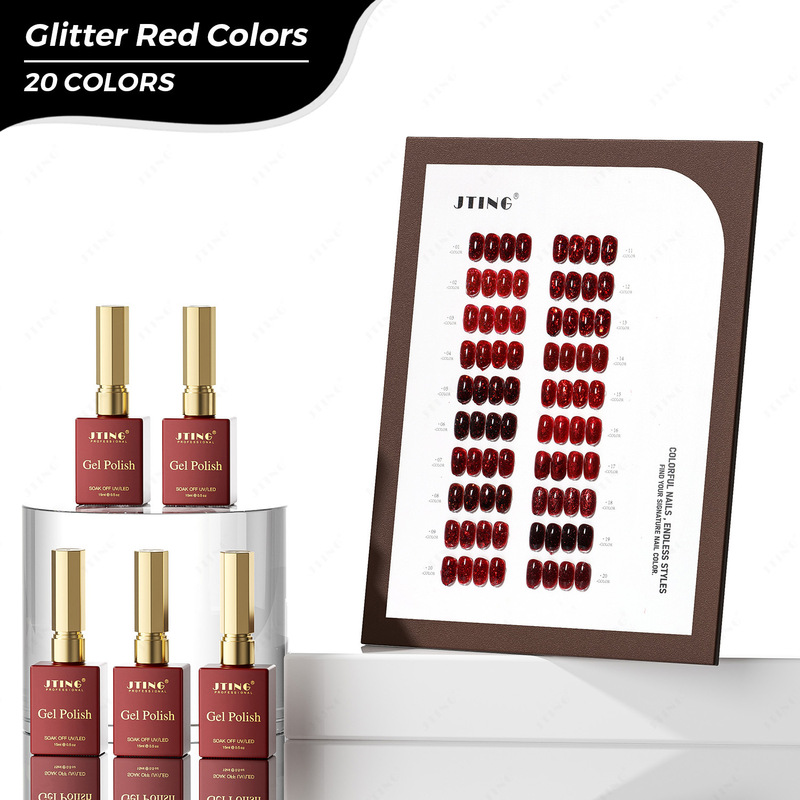 Jting Jingyi New Product 20 Colors Shiny Red Series Gel Nail Polish Shiny Nail Art Glue Export