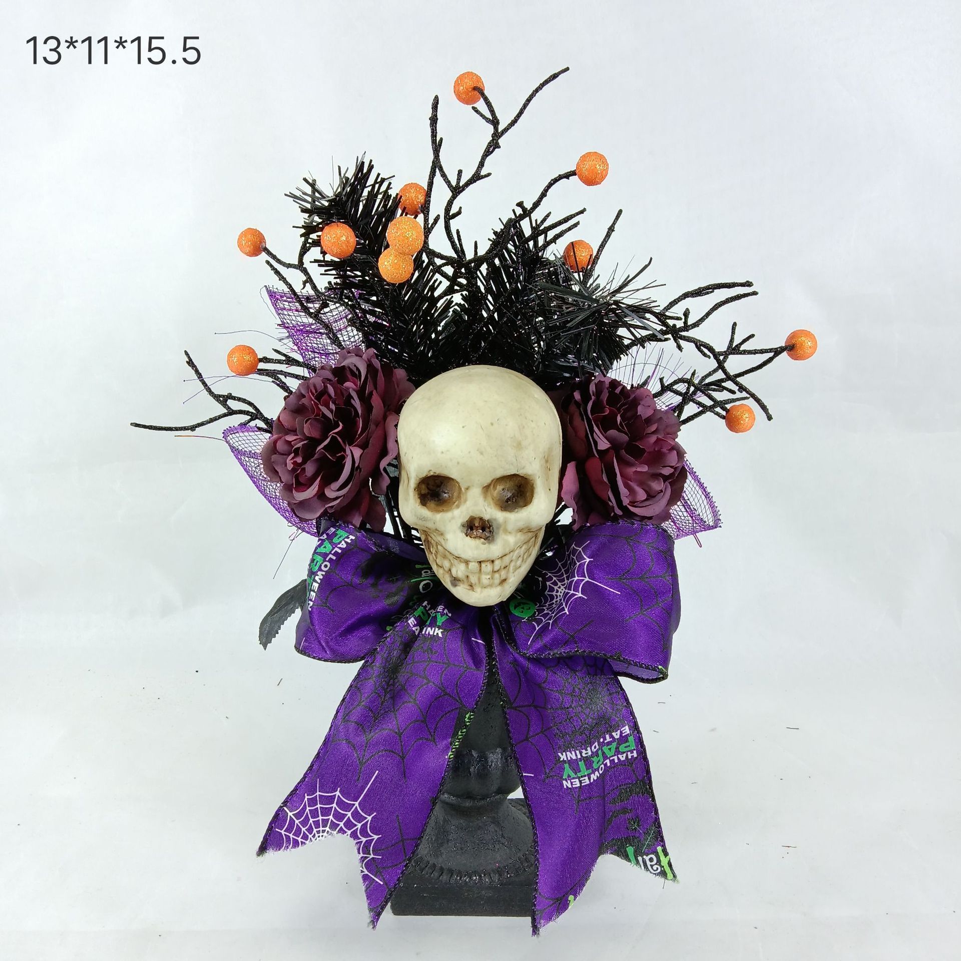 Amazon caliente guirlandas de Halloween colgantes delante de la puerta fantasma calabaza esqueleto hoja de arce negro con guirlandas de lámparas