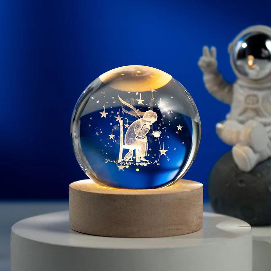 星空宇航员白水晶球发光3d内雕小夜灯桌面摆件七夕情人节礼纪念物 - 25