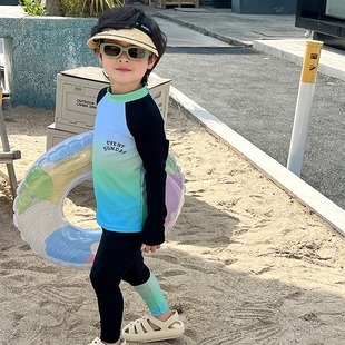 Boys swimsuit gradient long sleeve trousers split beach surfing sun protection quick-drying swimsuit wholesale generation