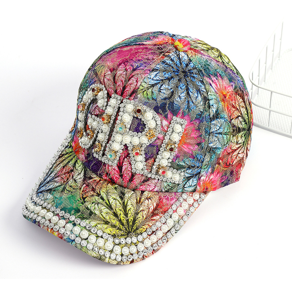 Verano de las mujeres de moda del todo-fósforo casual calle hoja de arce gorra de béisbol rhinestone carta brillante borde curvo casquillo enarbolado