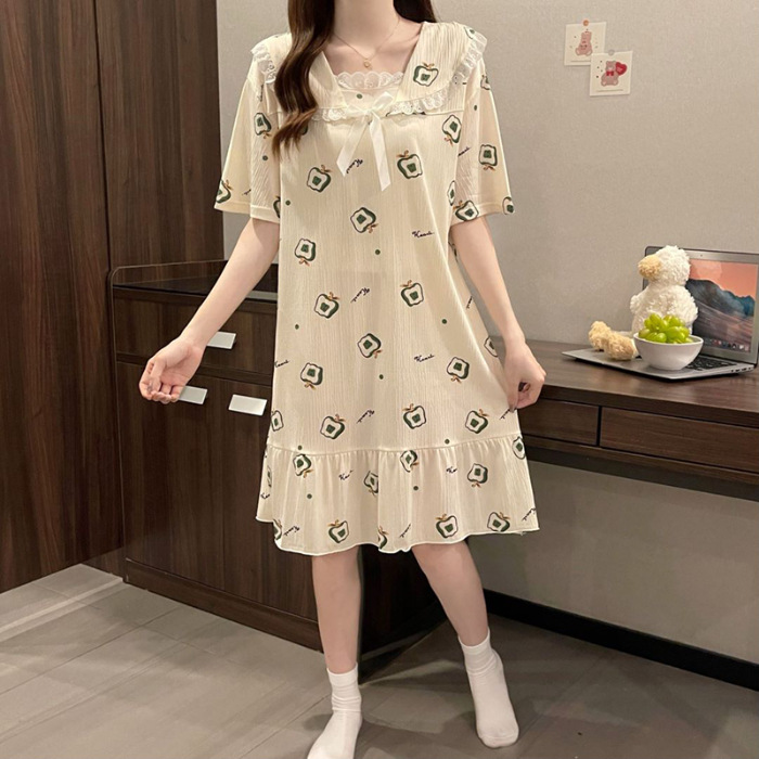 2024 pijama de mujer algodón de tela pijama de verano estudiantes frescos lindos mangas cortas ropa de cuello de muñeca media y larga